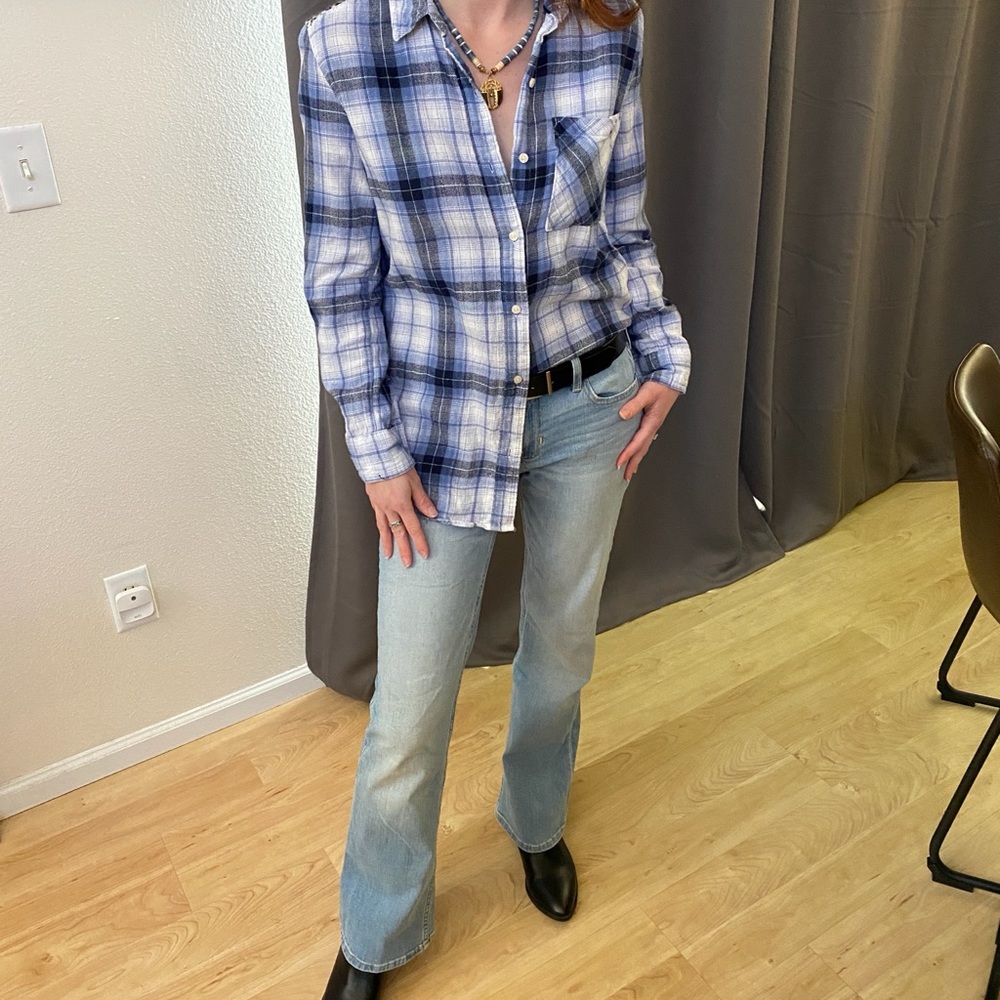 Aeropostale Blue Plaid Button Up Fair Isle knit